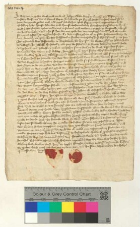 Testament des Lüneburger Bürgers Johan Cloke, besiegelt durch die Ratsmannen Hartwich Beve und Johan van der Molen.