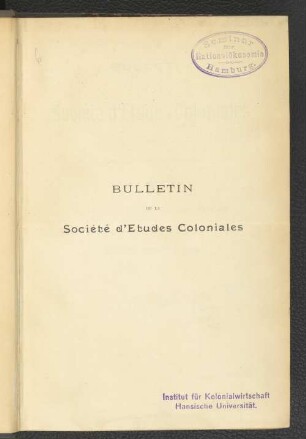 11.1906: Bulletin de la Société Belge d'Etudes Coloniales