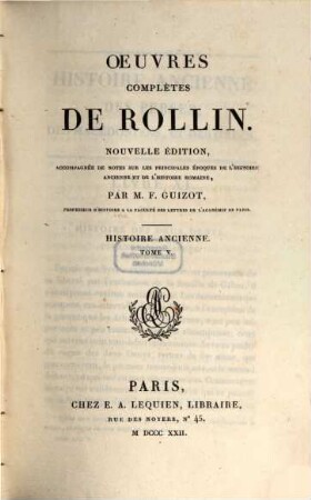 Oeuvres complètes de Rollin, 9. Histoire ancienne ; 5