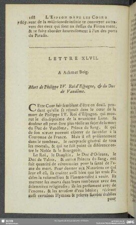 Lettre XLVII. A Achmet Beig