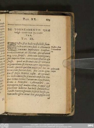 De Torneamentis Quae vulgò Giostre Dicuntur. Tit. XX.