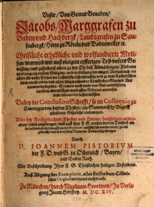 Jakobs Marggrafen zu Baden christliche Motifen zum Übertritt zur katholischen Religion