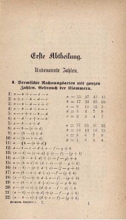 Erste Abtheilung. Unbenannte Zahlen.
