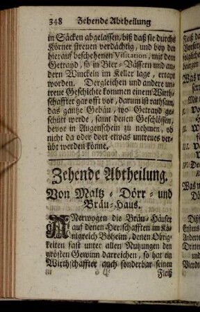 Zehende Abtheilung. Von Maltz-Dörr- und Bräu-Haus.