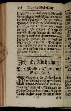 Zehende Abtheilung. Von Maltz-Dörr- und Bräu-Haus.