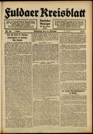 Erste Ausgabe vom Samstag, den 22. Februar 1919.