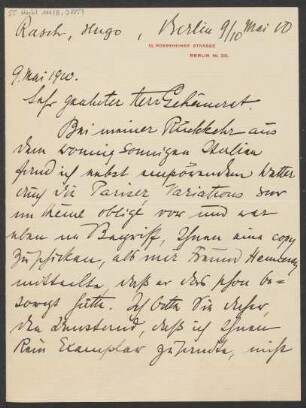 Brief an Ludwig Strecker (senior) und B. Schott's Söhne : 09.05.1910