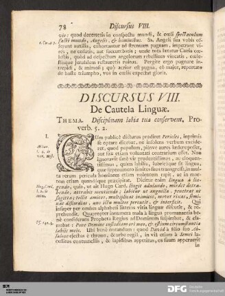 Discursus VIII. De Cautela Linguæ
