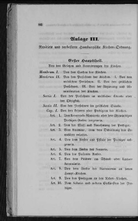 Anlage III. (zu S. 5.) Revidirte und verbesserte Hamburgische Kirchen-Ordnung.