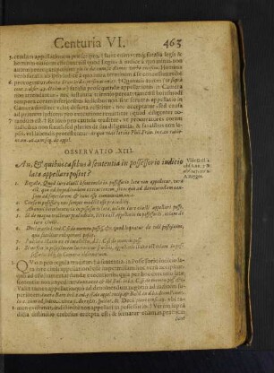 Observatio XIII. An, et quibus casibus à sententia in possessorio iudicio lata appellari possit?