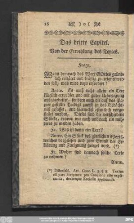 Das dritte Capitel. Von der Erwehlung des Textes.