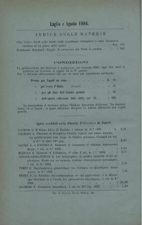 Indice delle materie. Condizioni.