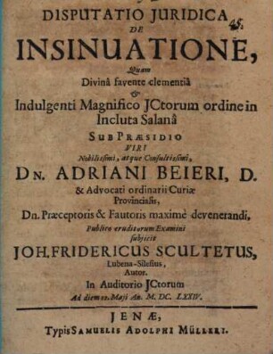 Disputatio Juridica De Insinuatione