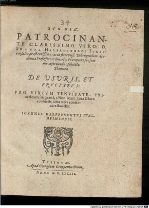 Joh. Halbritteri Themata de usuris et fructibus