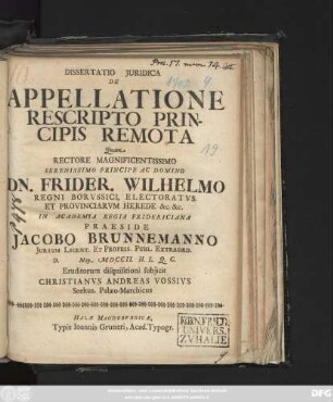 Dissertatio Juridica De Appellatione Rescripto Principis Remota