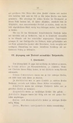 III. Erzeugung und Vertrieb animalischer Rohprodukte.