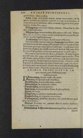 Animae principatum in qua corporis parte philosophorum iudicia ponant.