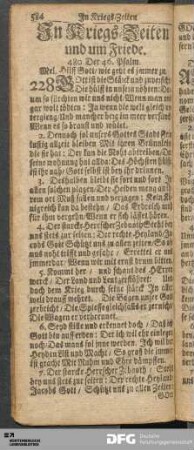 In Kriegs-Zeiten und um Friede.