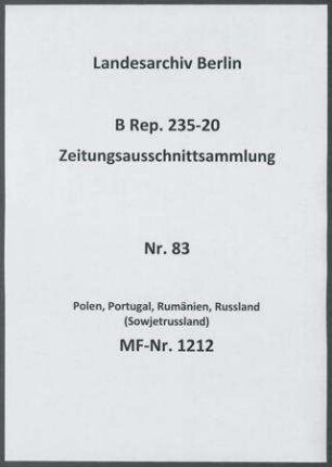 Polen, Portugal, Rumänien, Russland (Sowjetrussland)