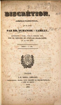 Discrétion : Comédie-vaudeville en un acte