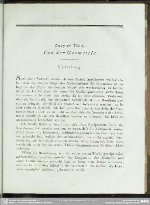 Zweyter Theil. Von der Geometrie