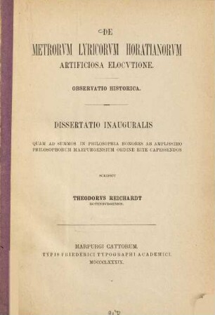 De metrorum lyricorum Horatianorum artificiosa elocutione : Observatio historica