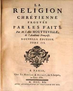 La Religion Chrétienne Prouvée Par Les Faits, 3
