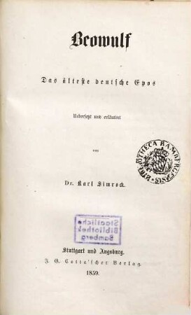Beowulf : das älteste deutsche Epos