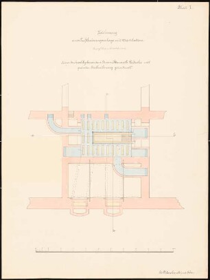 Schloss Dyhernfurth Luftheizungsanlage: Grundriss Keller, Maßstabsleiste (Meter)