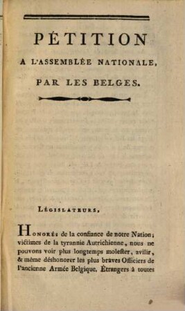 Pétition A L'Assemblée Nationale Par Les Belges