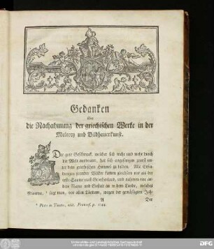 Gedanken über die Nachahmung der Griechischen Werke in der Malerey und Bildhauerkunst.