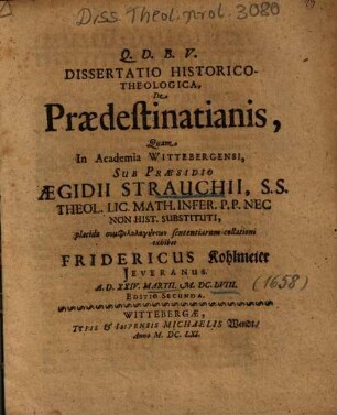 Dissertatio Historico-Theologica, De Praedestinatianis