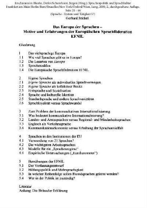 Das Europa der Sprachen. Motive und Erfahrungen der Europäischen Sprachförderation EFNIL
