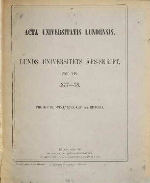 Lunds Universitets årsskrift. 14. 1877/78