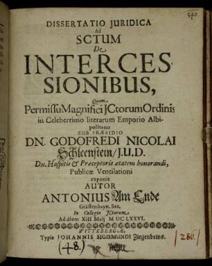 Dissertatio Iuridica Ad SCtum De Intercessionibus