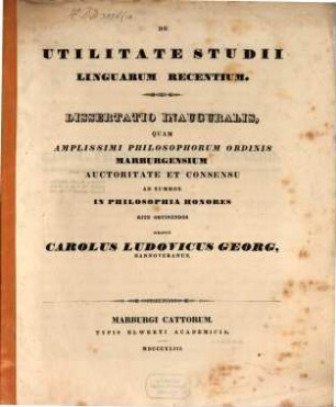 De utilitate studii linguarum recentium : dissertatio inauguralis
