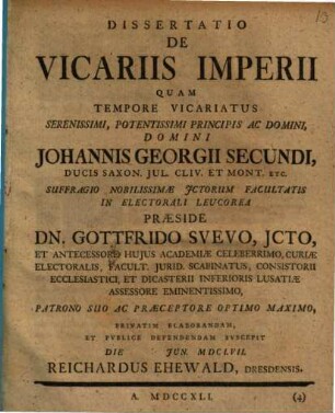 Diss. de vicariis Imperii