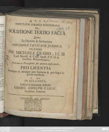Disputatio Juridica Inauguralis De Solutione Tertio Facta