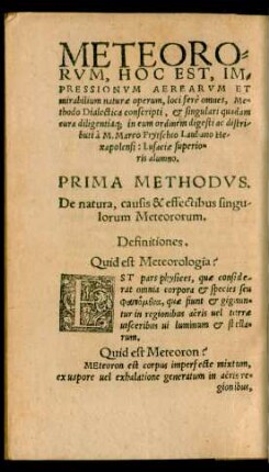 Prima Methodus. De natura, causis & effectibus singulorum Meteororum.