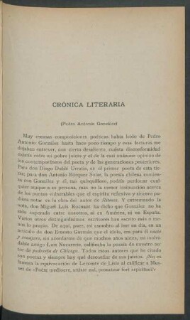 Crónica literaria : (Pedro Antonio González)