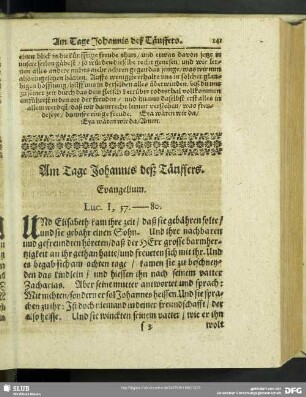Am Tage Johannis deß Täuffers. Evangelium. Luc. I, 57.-80.