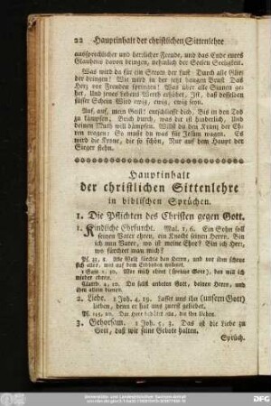 Hauptinhalt der christlichen Sittenlehre in biblischen Sprüchen.