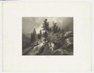 Bäume in den Bergen unter einem bedrohlichen Himmel, Blatt 11 der Folge "Zeichenunterricht im Hinblick auf die Landschaft"