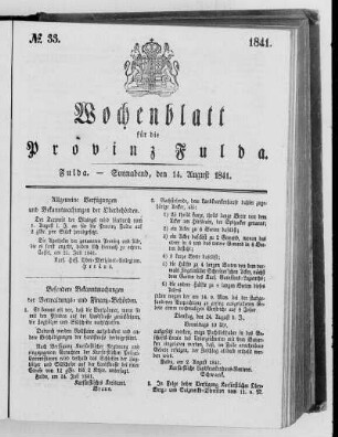 Nr. 33, Ausgabe vom 14. August 1841