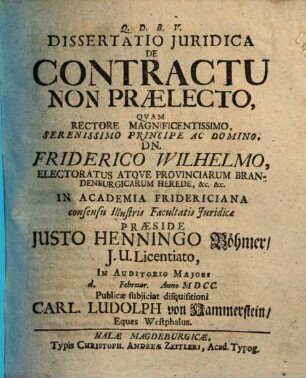 Diss. iur. de contractu non praelecto