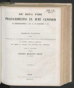 De Bona Fide Praescribentis Ex Iure Canonico Ad Interpretationem C. Ult. X. De Praescript. 2, 26.