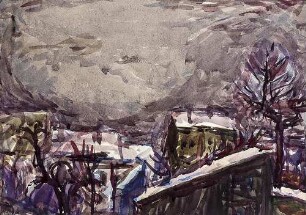 Blick aus meinem Atelier im Winter