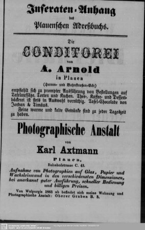 Anzeigen : Inseraten-Anhang des Plauenschen Adreßbuchs