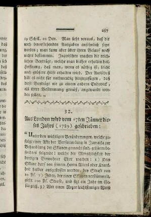 32. Aus London wird vom 17ten Jänner dieses Jahrs (1789) geschrieben:...
