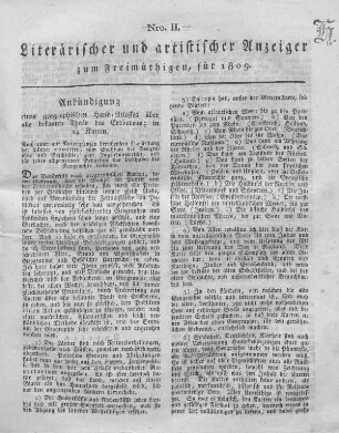 Nro. II., Literarischer und artistischer Anzeiger zum Freimüthigen, für 1809